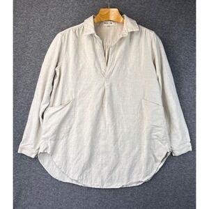 Malibu Bum Ramie Rayon Split Neck Tunic Top Oatmeal Beige Women Size S Lagenlook